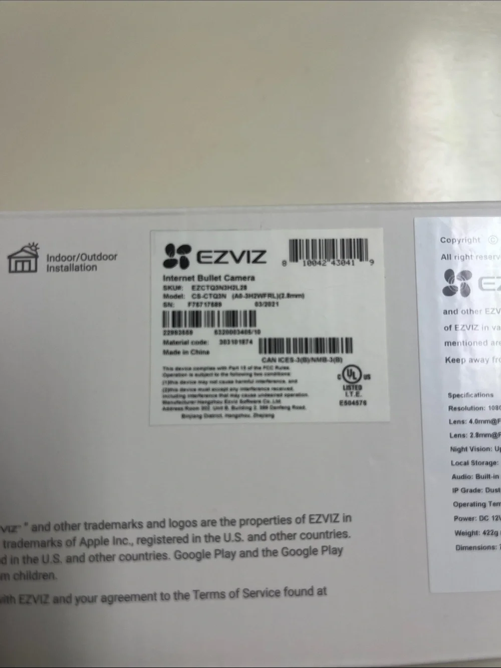 New in box EXVIZ CTQ3N outdoor smart Wi-Fi camera 2MP 1080p